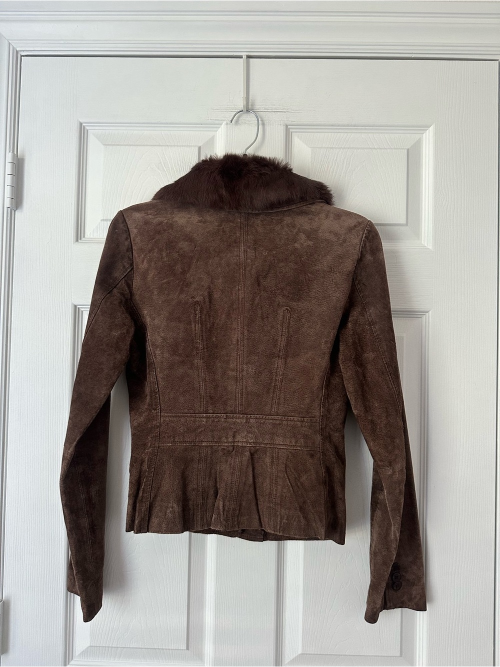Vintage Y2K XOXO Brown Suede Rabbit Fur Collar Jacket Small - Picture 3 of 7